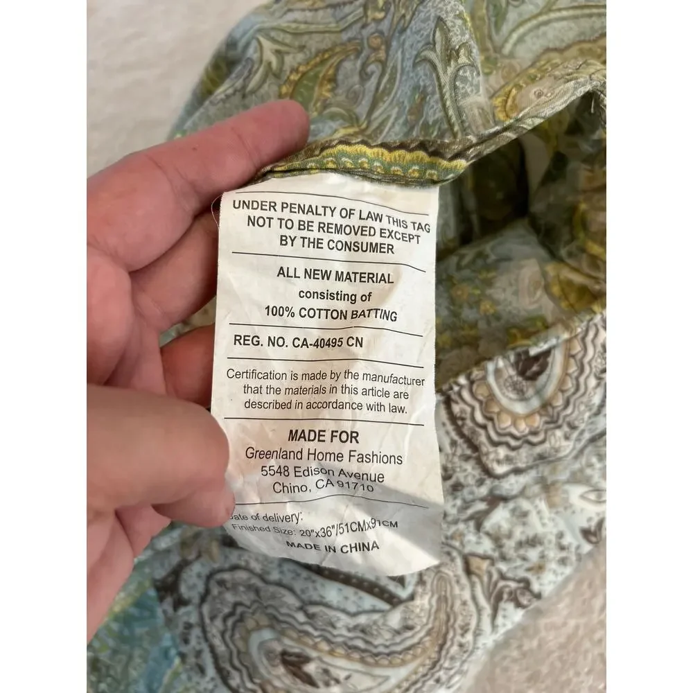 King Pillow Sham Blue Green Patchwork Paisley Cottagecore
